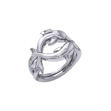 Oceanic Bonds Sterling Silver Friendly Dolphins Puzzle Ring by Peter Stone TRI2472 - Jewelry